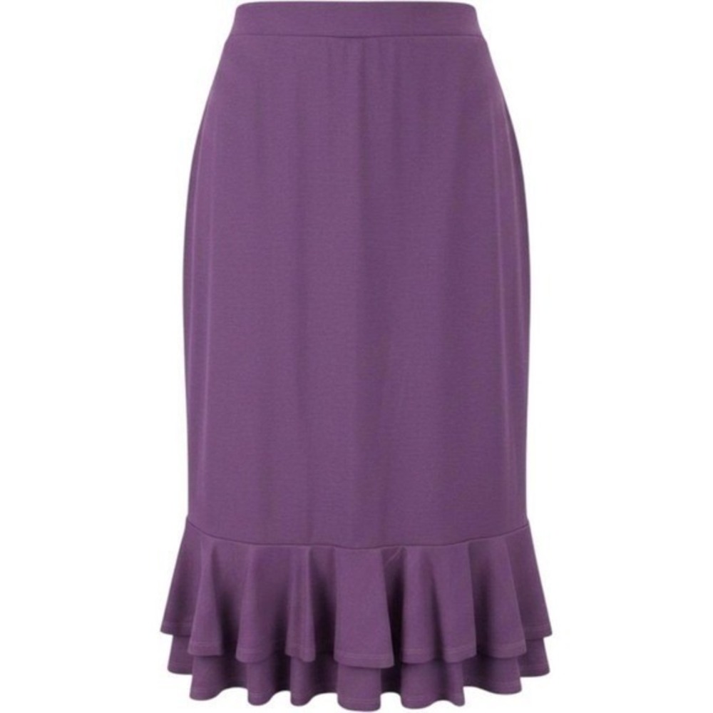 Coquette Purple Ruffle Hem Midi Mermaid Skirt Plus Size 26/28W Knit Flounce